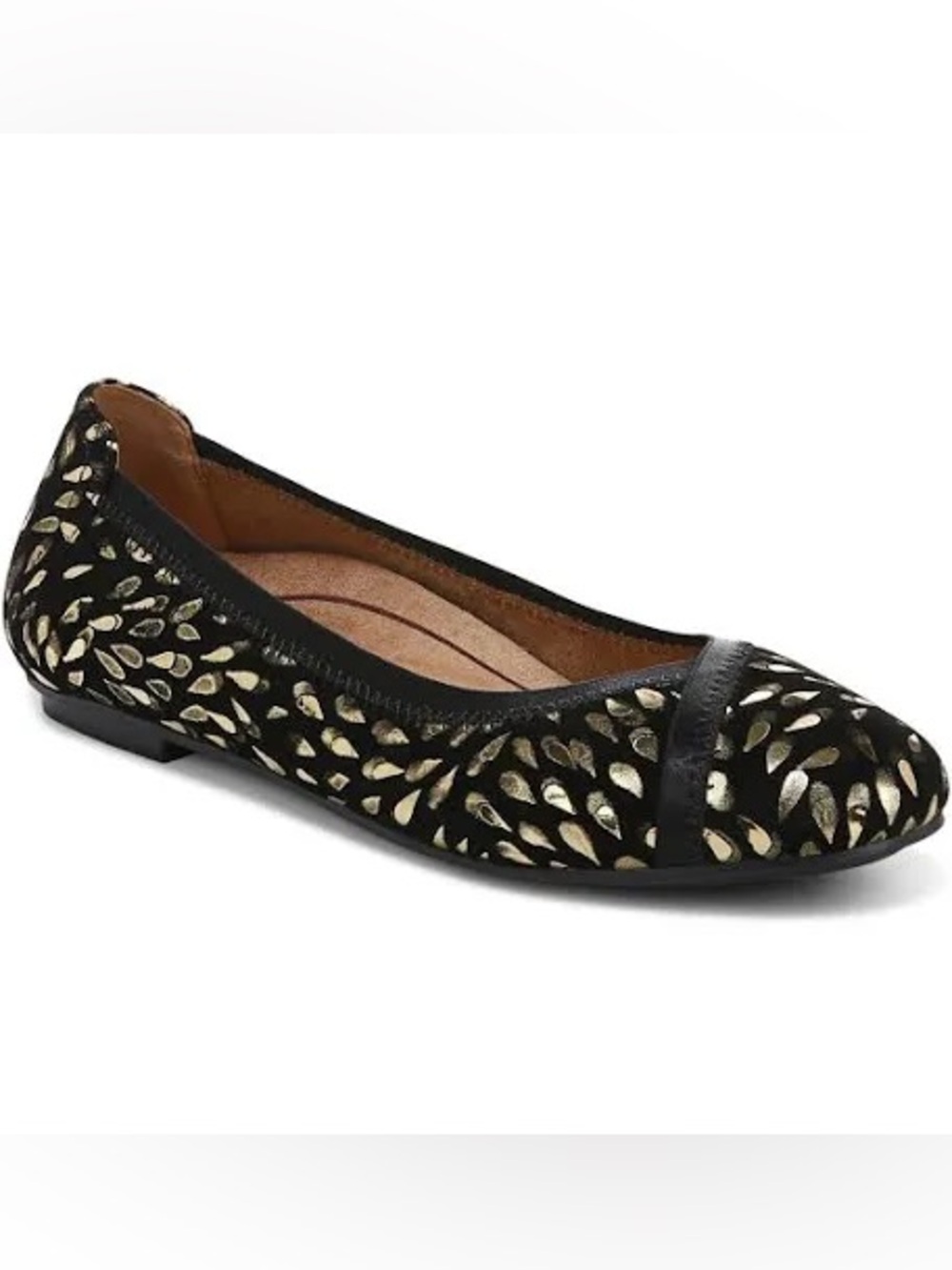 Vionic Spark Caroll Leather Ballet Flats Black and Gold size 7.5 Wide